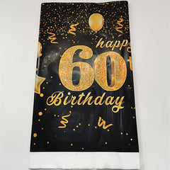 Golden Happy 60th Birthday Tablecloth Rectangular Party Table Cover