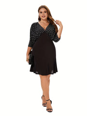 Women's Dot Print V Neck Mini Dress