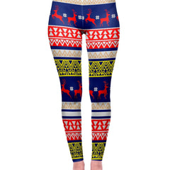Christmas Reindeer Print High Waist Leggings Women's Clothing