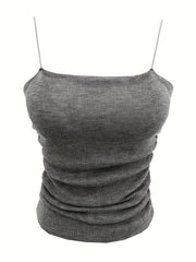 Solid Knitted Cami Top Round Neck Sleeveless Cami Top