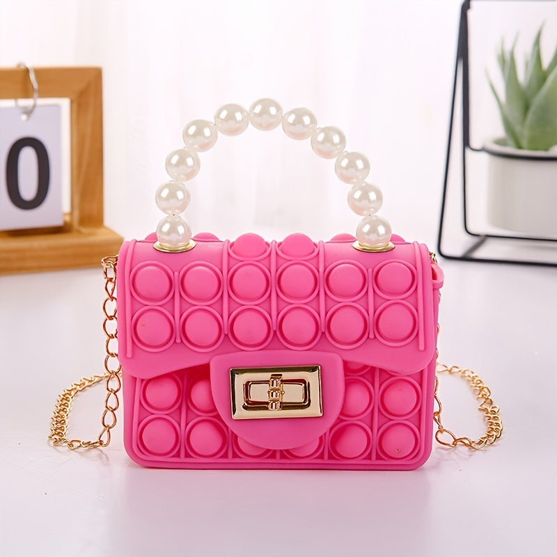 Girls Silicone Pearl Handbag Messenger Bag