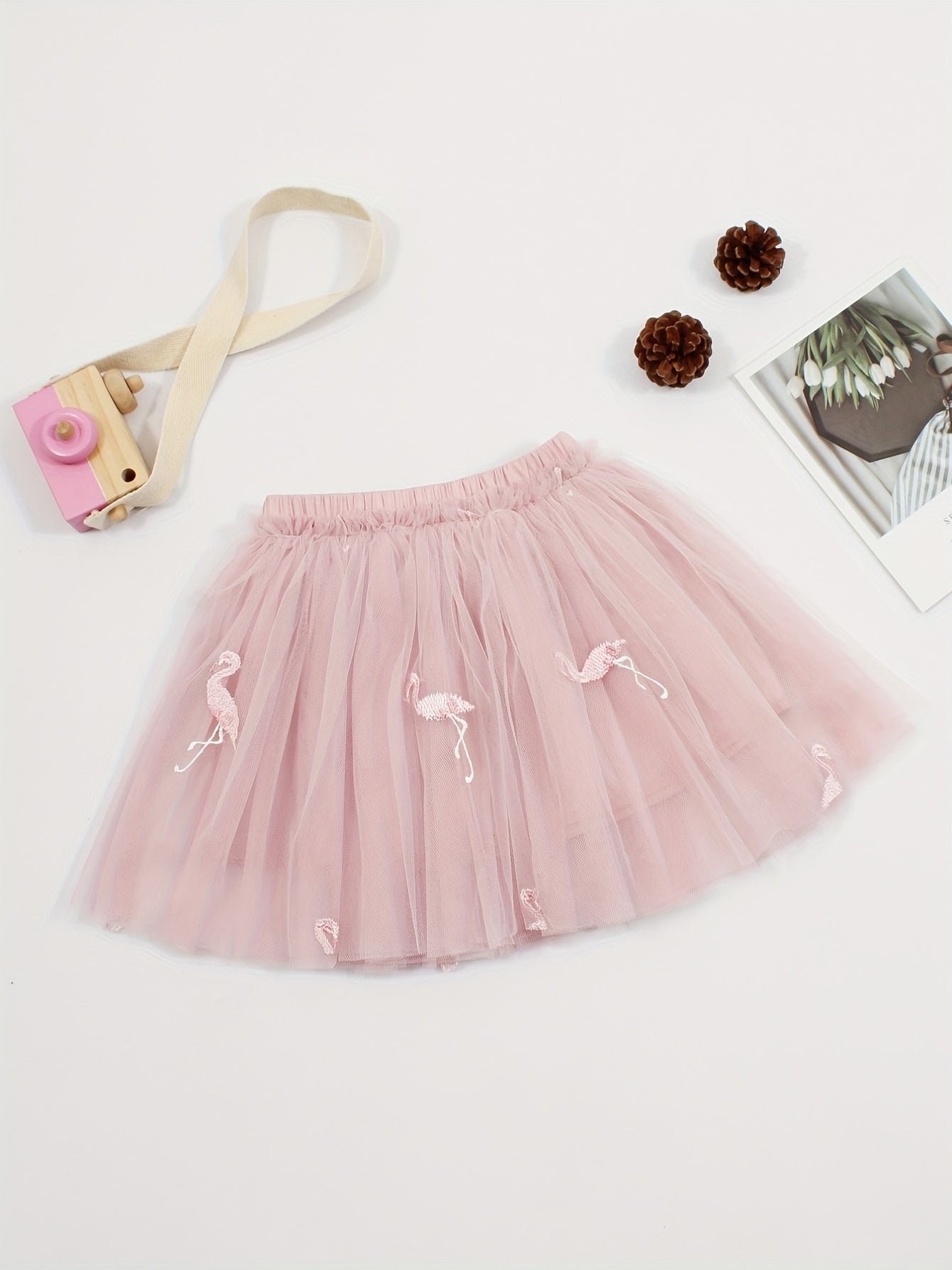 Flamingo Embroidery Tulle Tutu Skirt for Girls