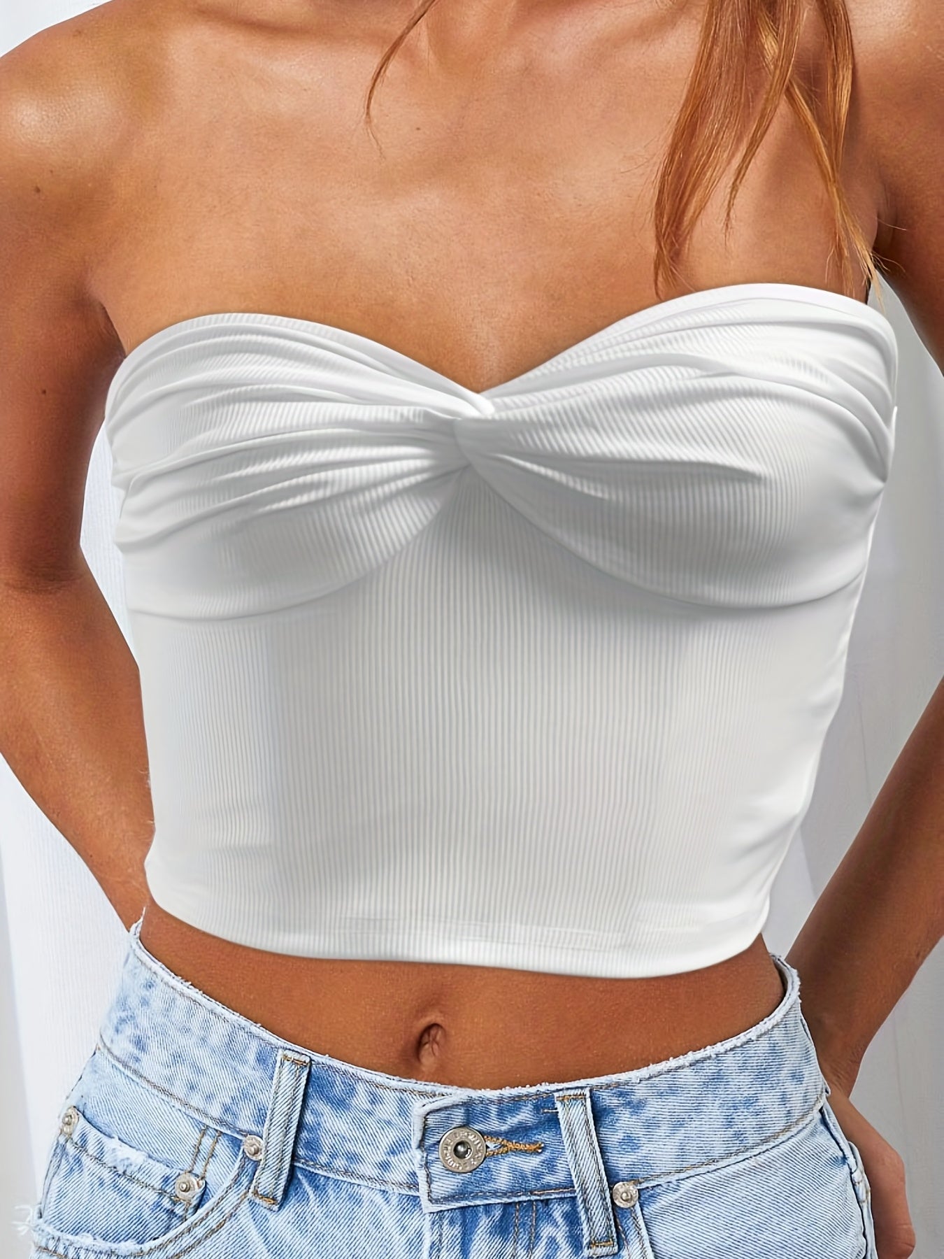 Twist Front Sweetheart Neck Tube Top Sexy Off Shoulder Solid Summer Tube Top