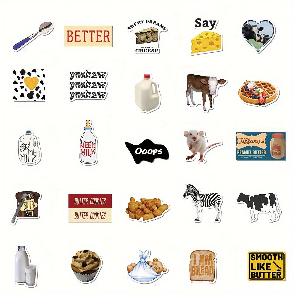 50pcs Salt Cow Butter Series Graffiti Stickers Waterproof DIY Diary Sticker Pack