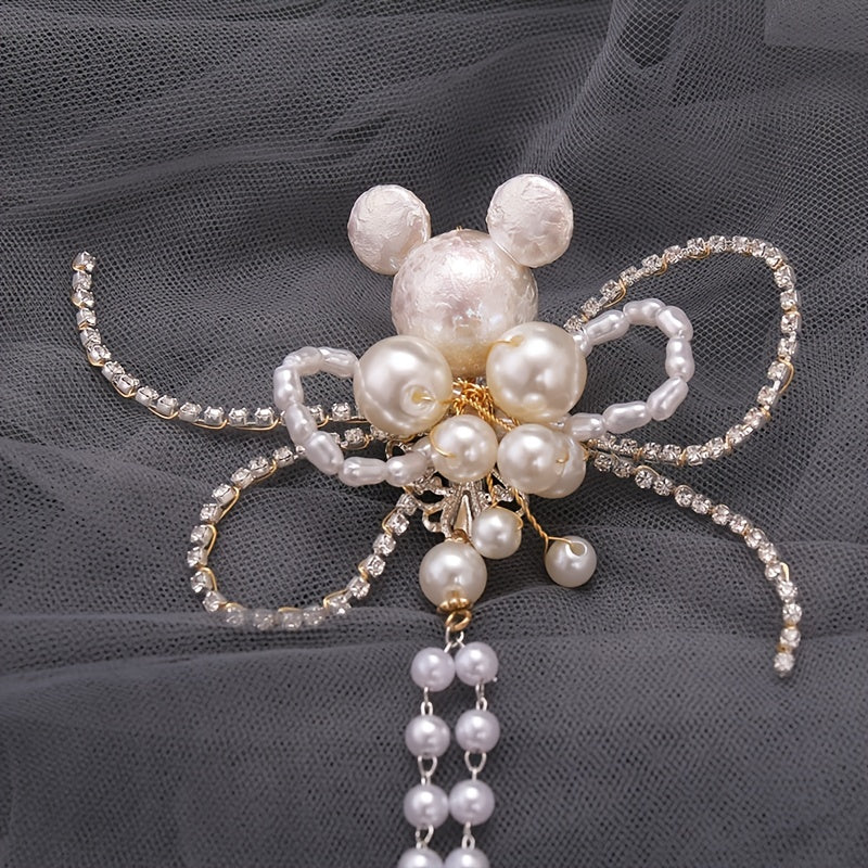 Faux Pearl Bear Clips Bridal Headpiece Tassel Hair Clips
