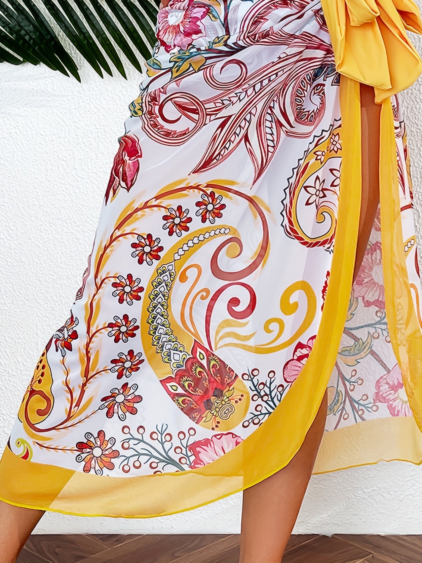 Floral Print Spaghetti Straps One Piece Bathing Suit & Cover Up Skirt Set