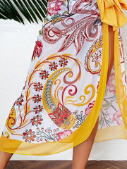 Floral Print Spaghetti Straps One Piece Bathing Suit & Cover Up Skirt Set