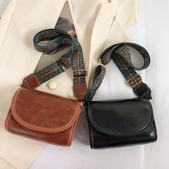 Retro Style Mini Faux Leather Crossbody Bag Wide Strap Shoulder Purse