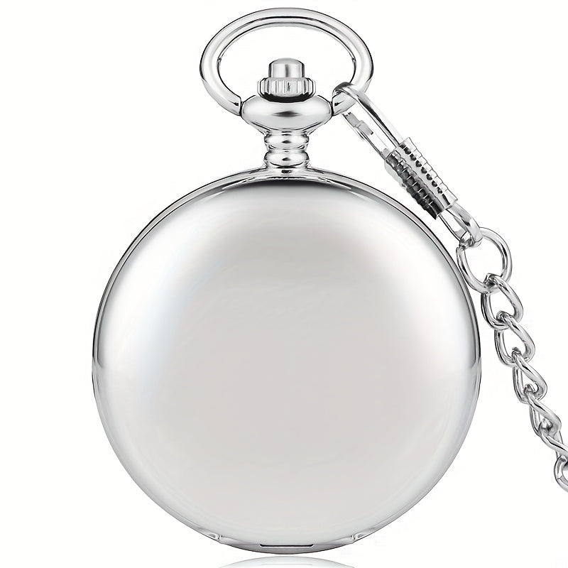 Smooth Case Roman Numerals Dial Quartz Pocket Watch Fob Pendant Chain
