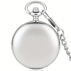 Smooth Case Roman Numerals Dial Quartz Pocket Watch Fob Pendant Chain