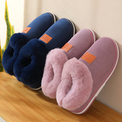 Winter Men's Striped Plush Warm Indoor Slides Slippers
