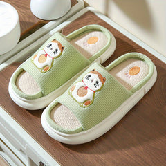 Women's Animal Printed Slippers Open Toe Non-Slip Linen Slide Shoes