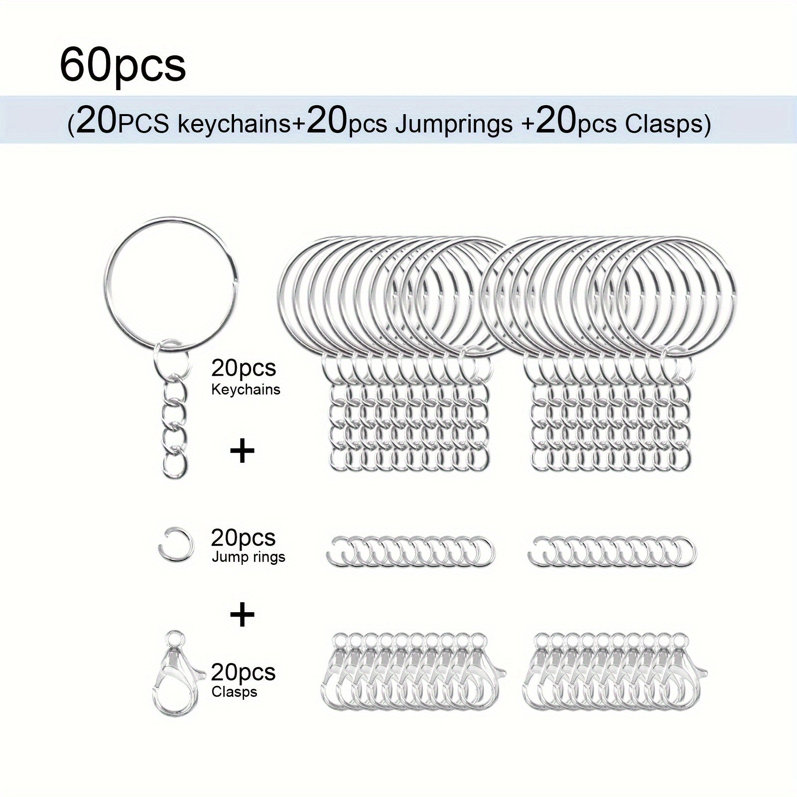 60PCS Key Rings Keychain with Lobster Clasps for DIY Crafts Jewelry Making