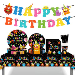 10pcs Monster Themed Party Disposable Tableware Paper Cups Plates