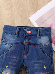 Girls' Stars Embroidered Casual Cropped Jeans Capris