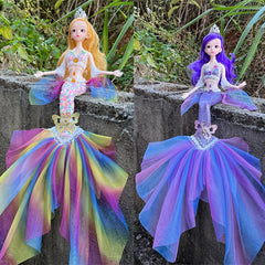 2pcs Mermaid Princess Dolls 17.7inch 3D Eyes Wedding Dress ABS Material