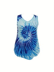 Women's Plus Tie Dye Sleeveless V Neck Tank Top