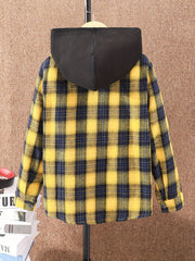 Boys Plaid Hooded Shirts Long Sleeve Button Down Hoodie Tops