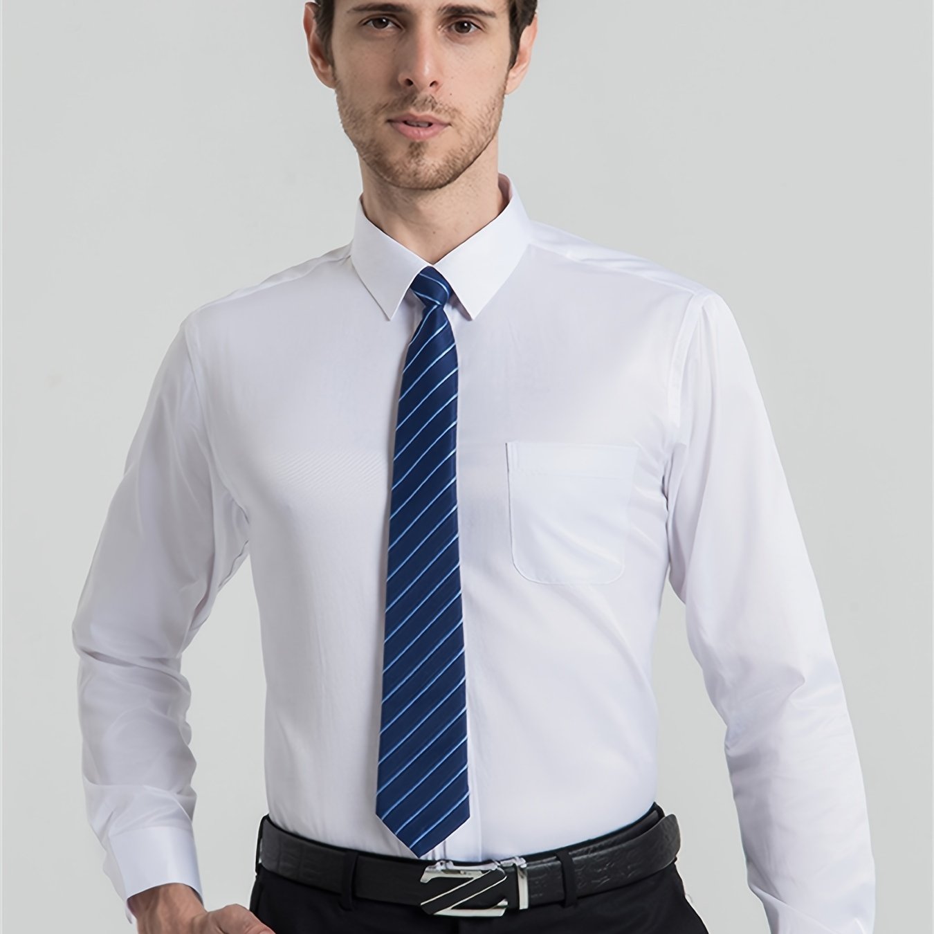 Men's Solid Business Long Sleeve Suit Shirt