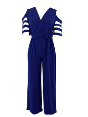 V Neck Off Shoulder Short Sleeve Knitted Jumpsuit
