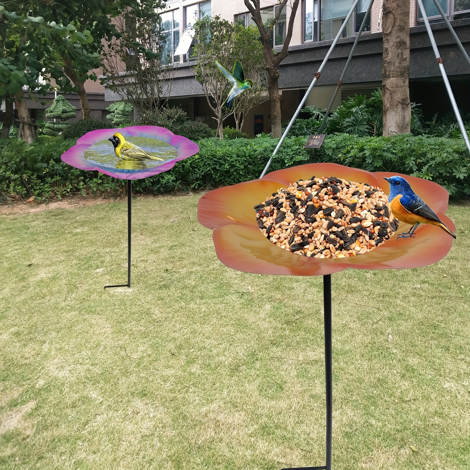 Metal Bird Feeder Stake for Outside Bird Bath & Seed Platform