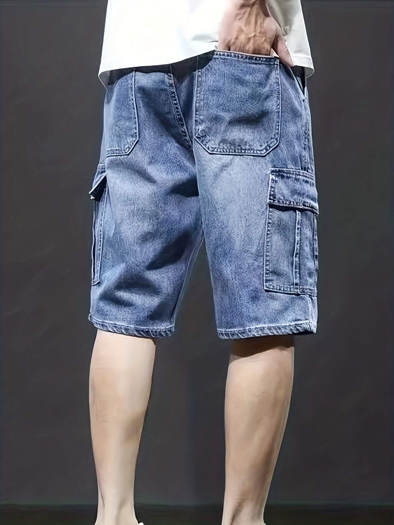 Men's Cargo Denim Shorts Stretch Waist Drawstring Outdoor