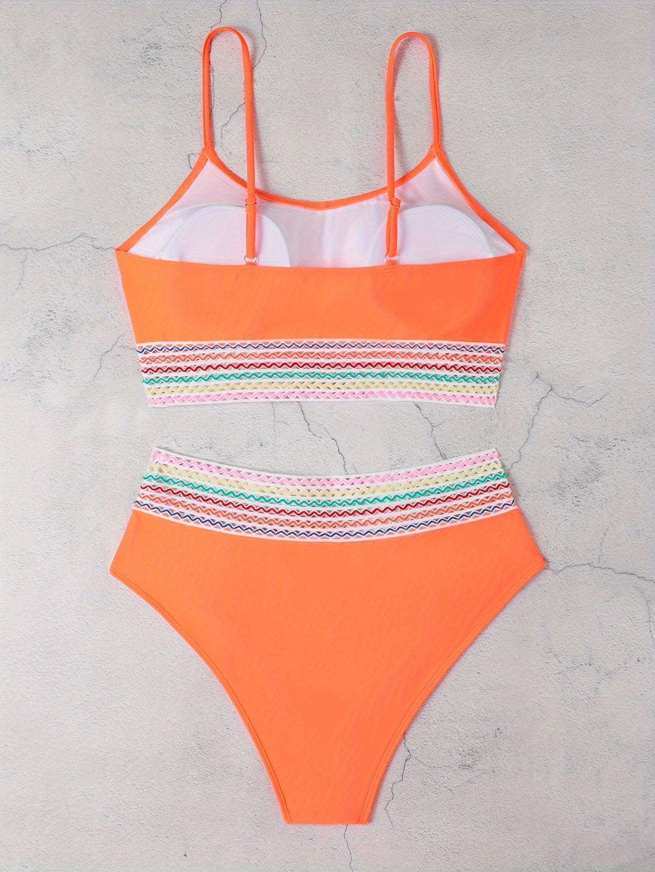 Modest Bikini Set Contrast Trim Longline Bra & High Waisted Pant