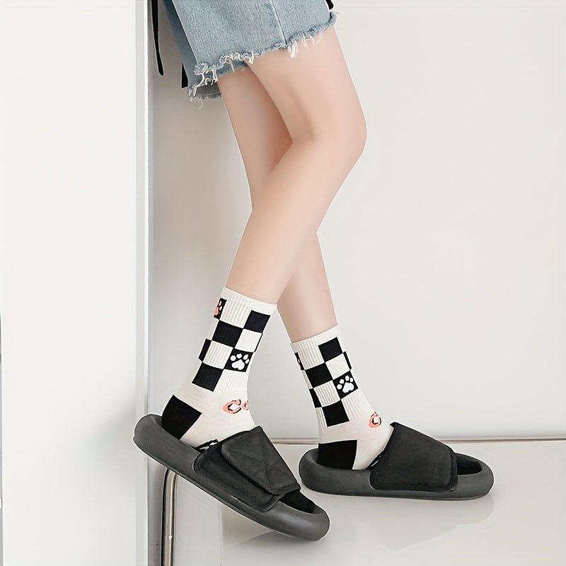 6 Pairs Cartoon Cat Print Socks Women's Mid Tube Stockings