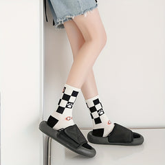 6 Pairs Cartoon Cat Print Socks Women's Mid Tube Stockings