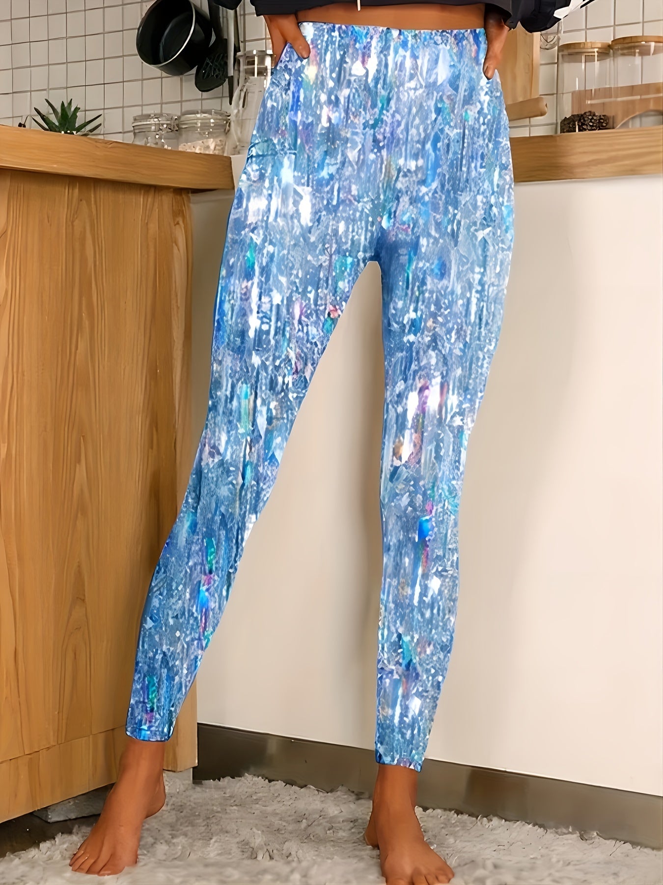 Plus Glitter Elastic High Rise Medium Stretch Leggings