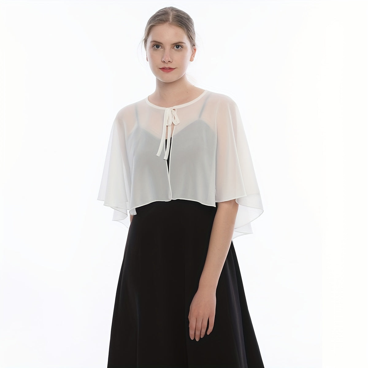 Chiffon Sheer Capelet Solid Poncho Scarf Shawls Women
