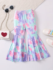 Tie Dye Graphic Casual Bell Bottom Pants Elastic Comfy Flared Trousers
