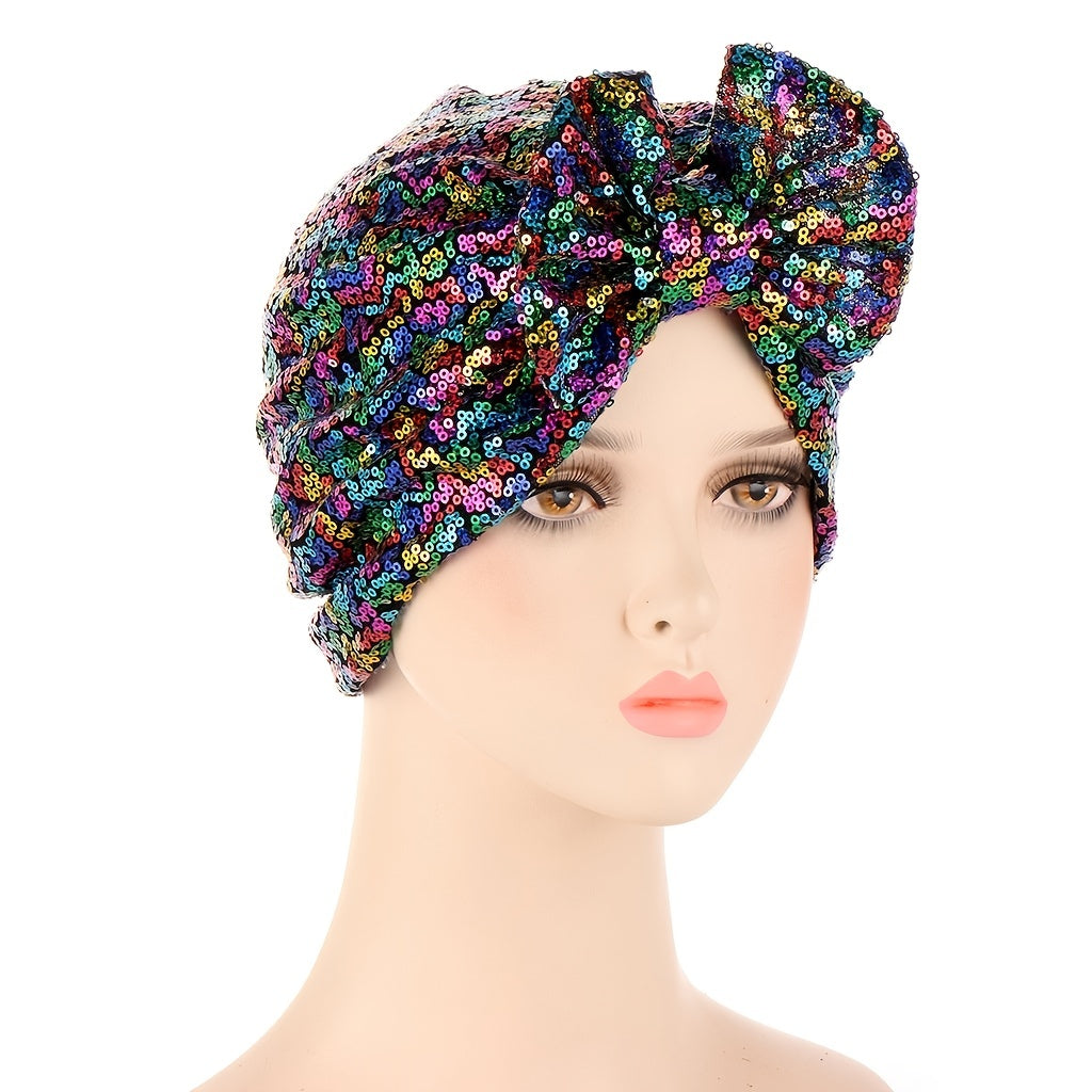 Sequin Bow Beanie Cap Lightweight Women Turban Hat Hair Bonnet