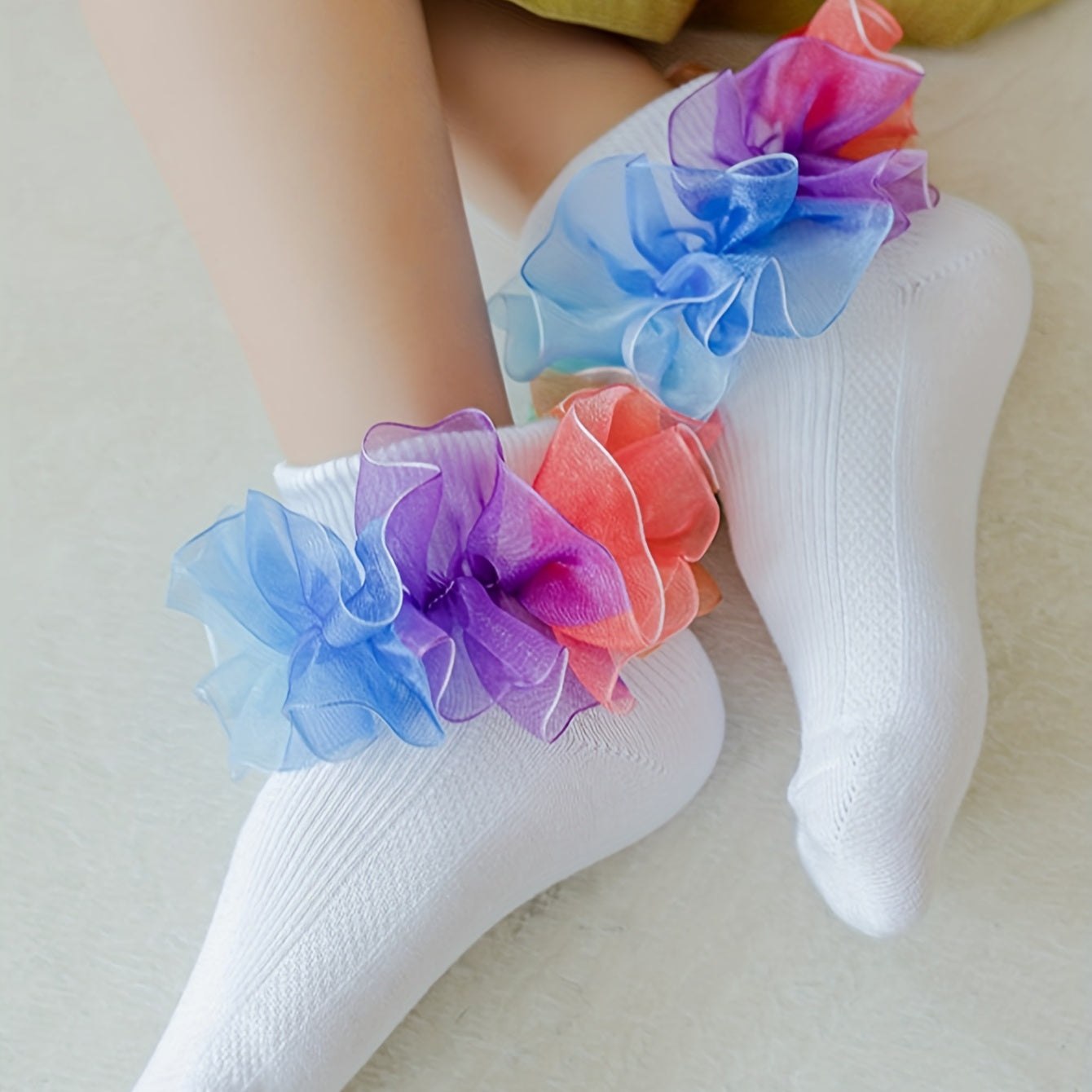 Girls Colorful Lace Trim Ankle Socks for Kids