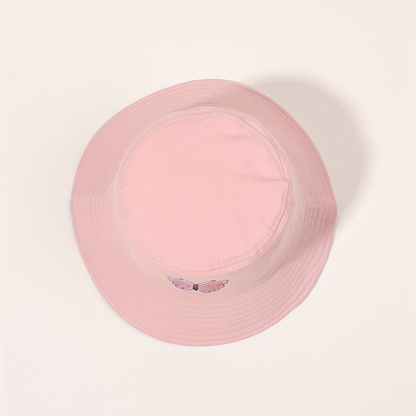 Pink Butterfly Print Bucket Hat Sunscreen Fisherman Cap for Women