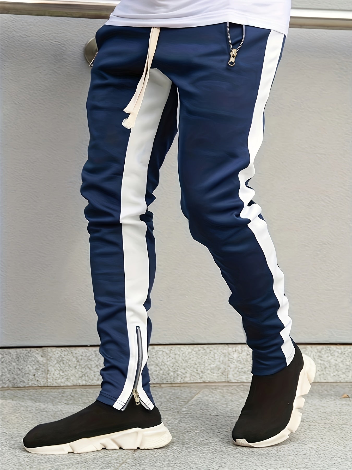 Chain Decoration Zipper Pocket Joggers Men's Casual Loose Fit Pants