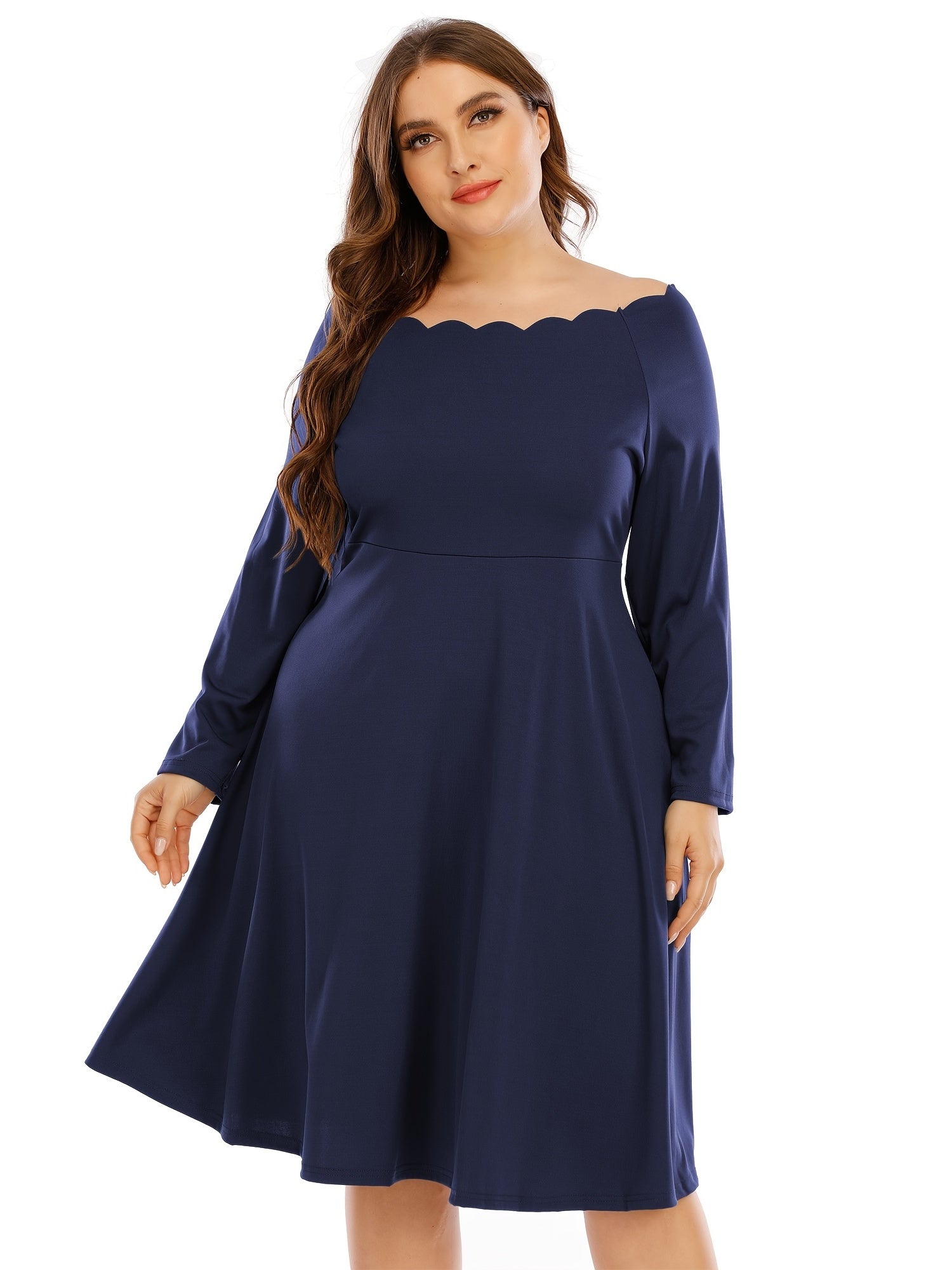 Off Shoulder Midi Dress Women's Plus Stretchy Dress