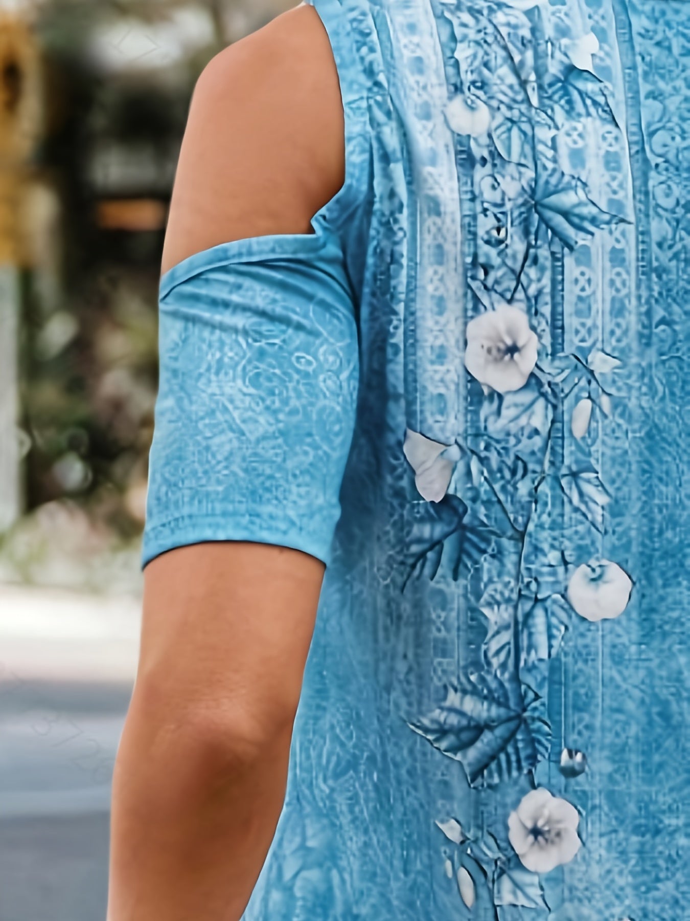 Floral Print Lace Panel Cold Shoulder Mini Dress