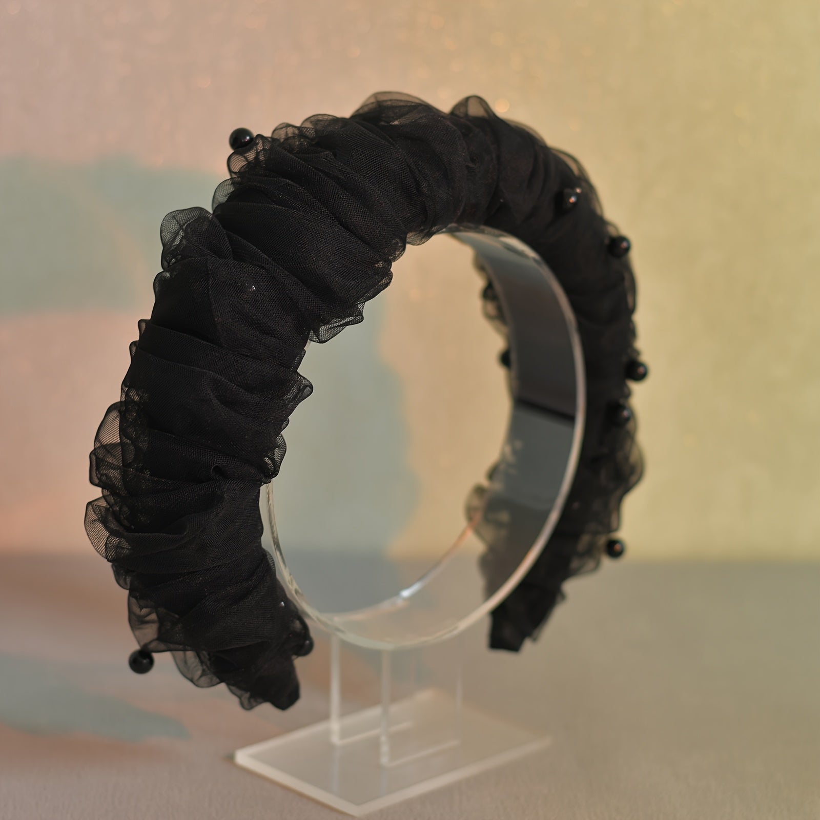Women's Tulle Headband with Faux Pearl Bridal Veil Hair Accessory
