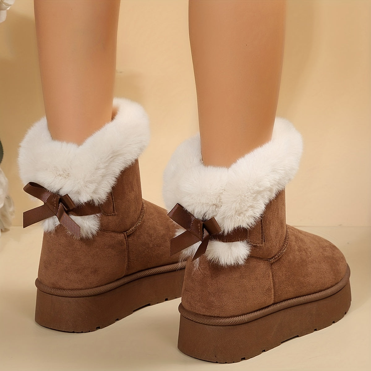 Thick Sole Non Slip Snow Boots Plush Lined Furry Winter Shoes