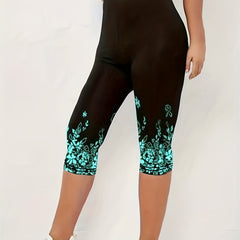 Floral Print Skinny Capris Leggings for Women