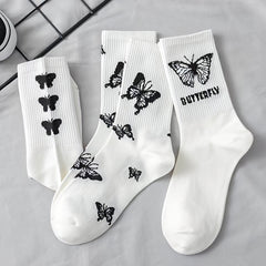 Butterflies Pattern Cotton Mid Tube Socks For Sports