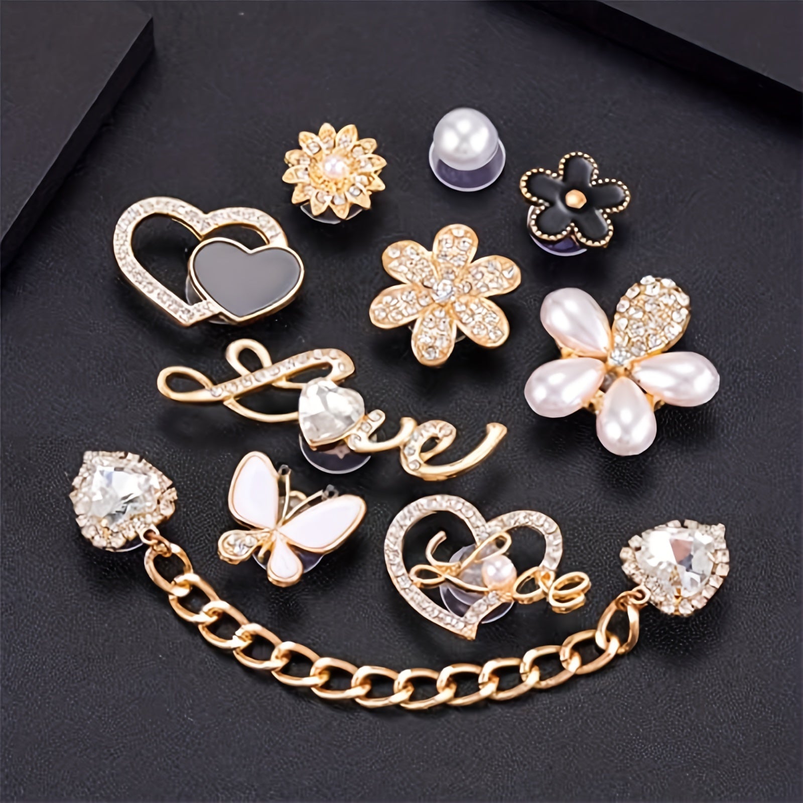 14Pcs Rhinestones Flowers Shoe Charms for Girls Women Chain Shoe Charms
