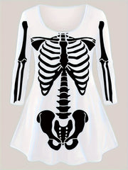 Women's Plus Skeleton Print Top & Legging Set Halloween Gothic Outfit