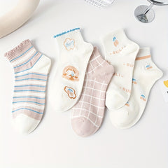 5 Pairs Cartoon Print Socks Comfy & Short Socks Women's Stockings