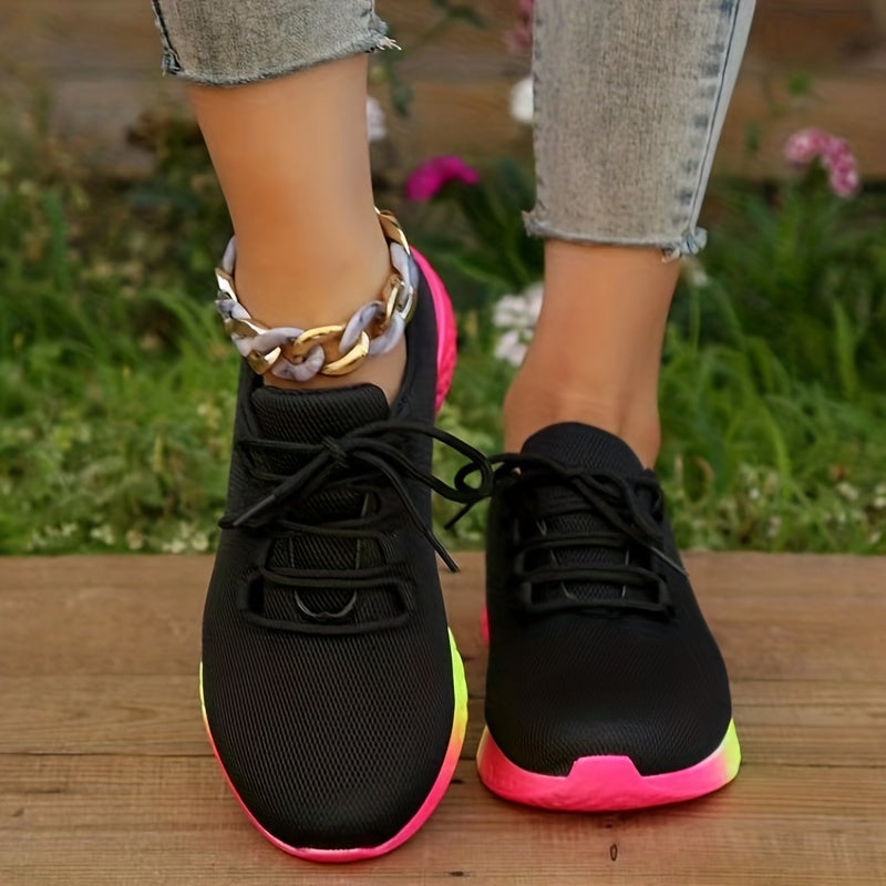 Women's Rainbow Soft Sole Running Shoes Non slip Breathable Mesh Sneakers