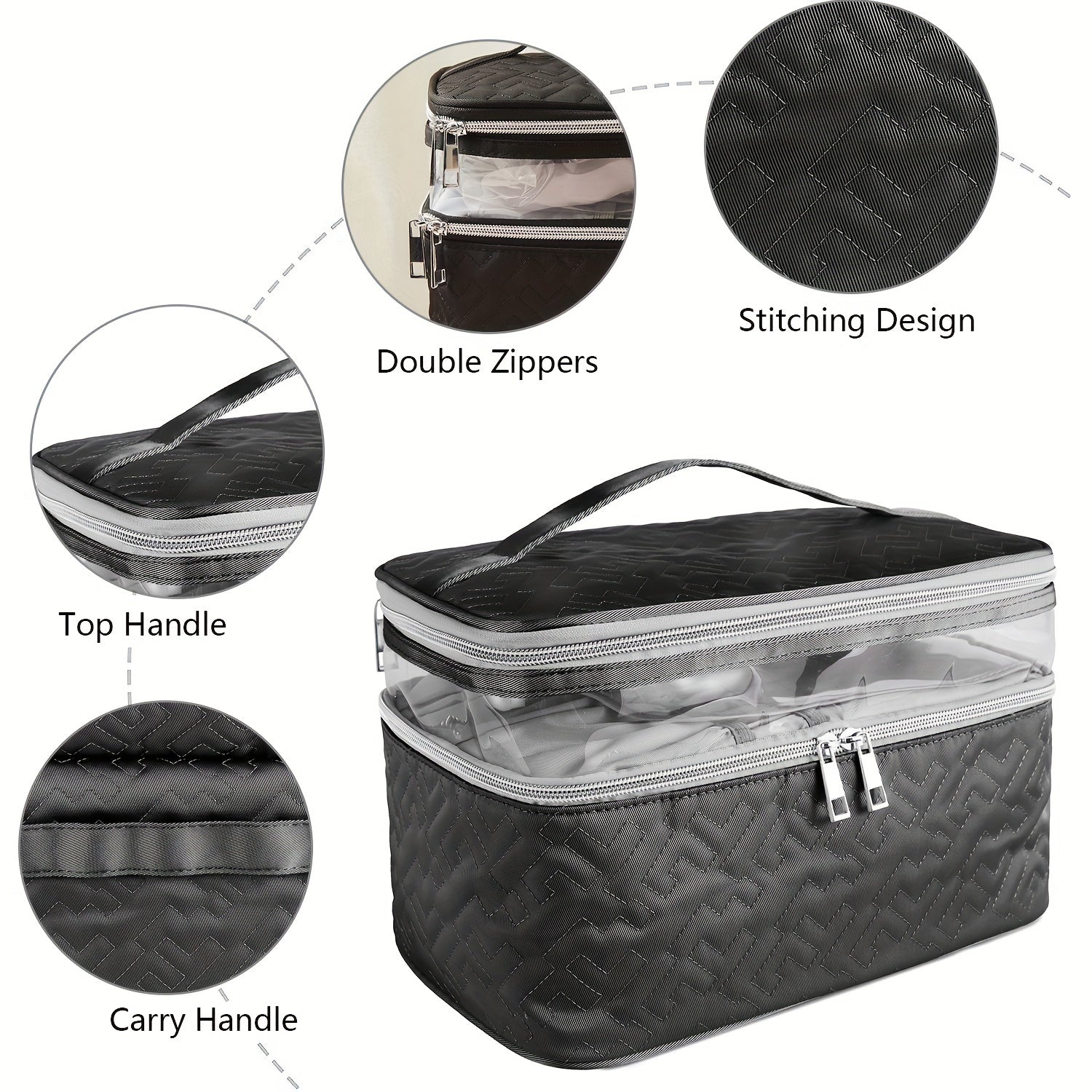 Double Layer Makeup Case With Handle Portable Cosmetic Organizer