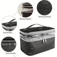 Double Layer Makeup Case With Handle Portable Cosmetic Organizer