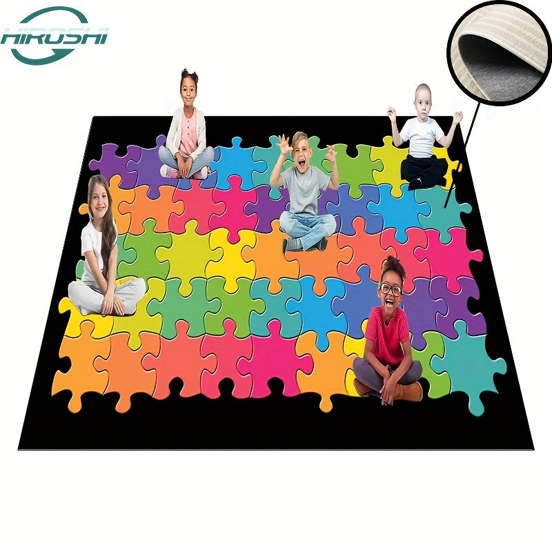 Colorful Puzzle Seating Rug for Classroom, Non Slip Backing