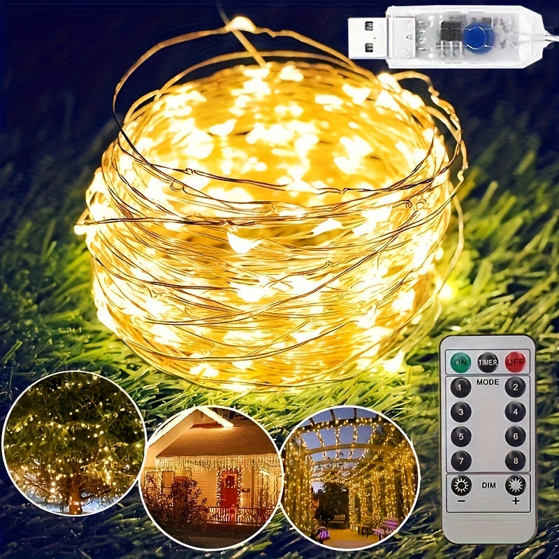 USB Copper Wire String Light 8 Function Remote Control Waterproof Fairy Lamp